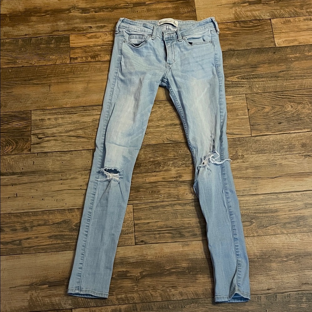 Abercrombie & Fitch Light Blue Ripped Skinny Jeans